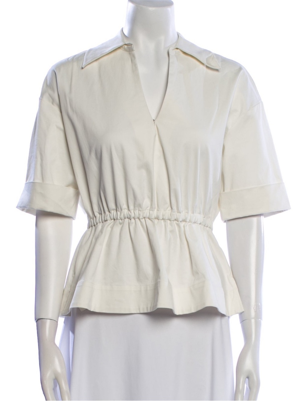 STAUD Cream Elastic-Waist Peplum Blouse